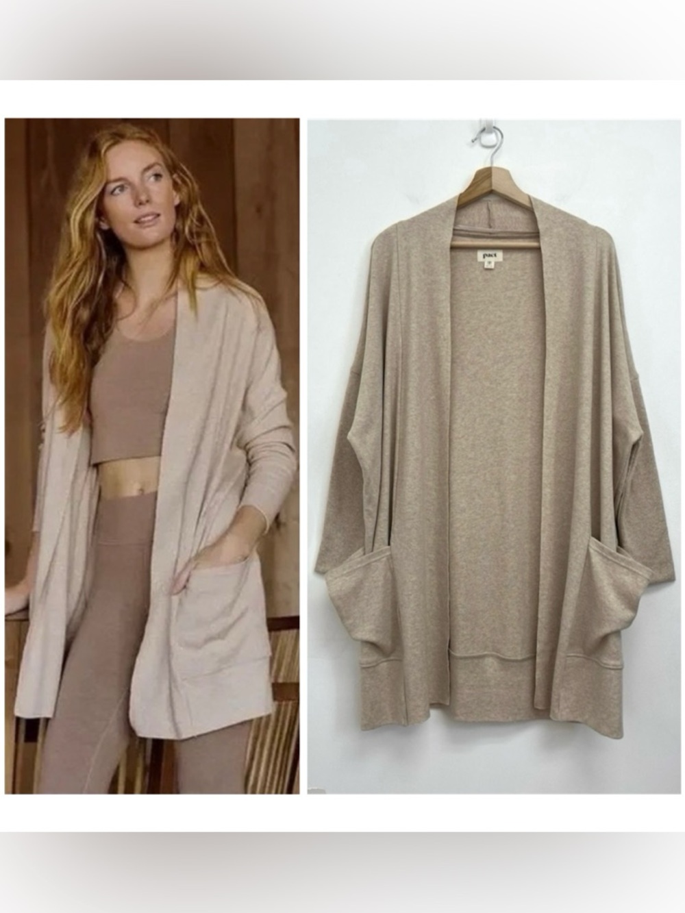 PACT Airplane Open Front Organic Cotton Travel Soft Oversized Wrap Cardigan XS/S